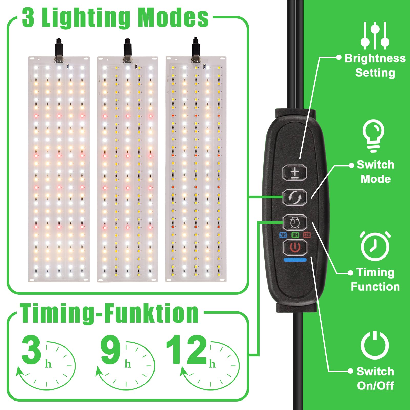 Lampade Per Piante A LED Spettro Completo - Set 2 Pezzi, 270 LED, Timer 3/9/12h, 10 Livelli Luminosità, Per Crescita Indoor - 4