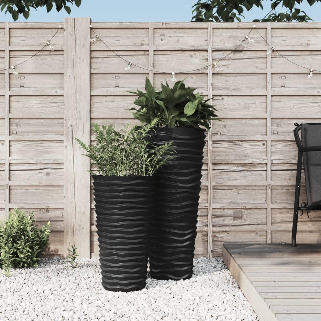 Pflanzkübel Anthrazit Rund mit herausnehmbarem Einsatz 22L, Hoher Blumentopf 52 cm, Rillen-Design Pflanzgefäß aus PP-Kunststoff für Garten, Balkon, Terrasse und Eingang