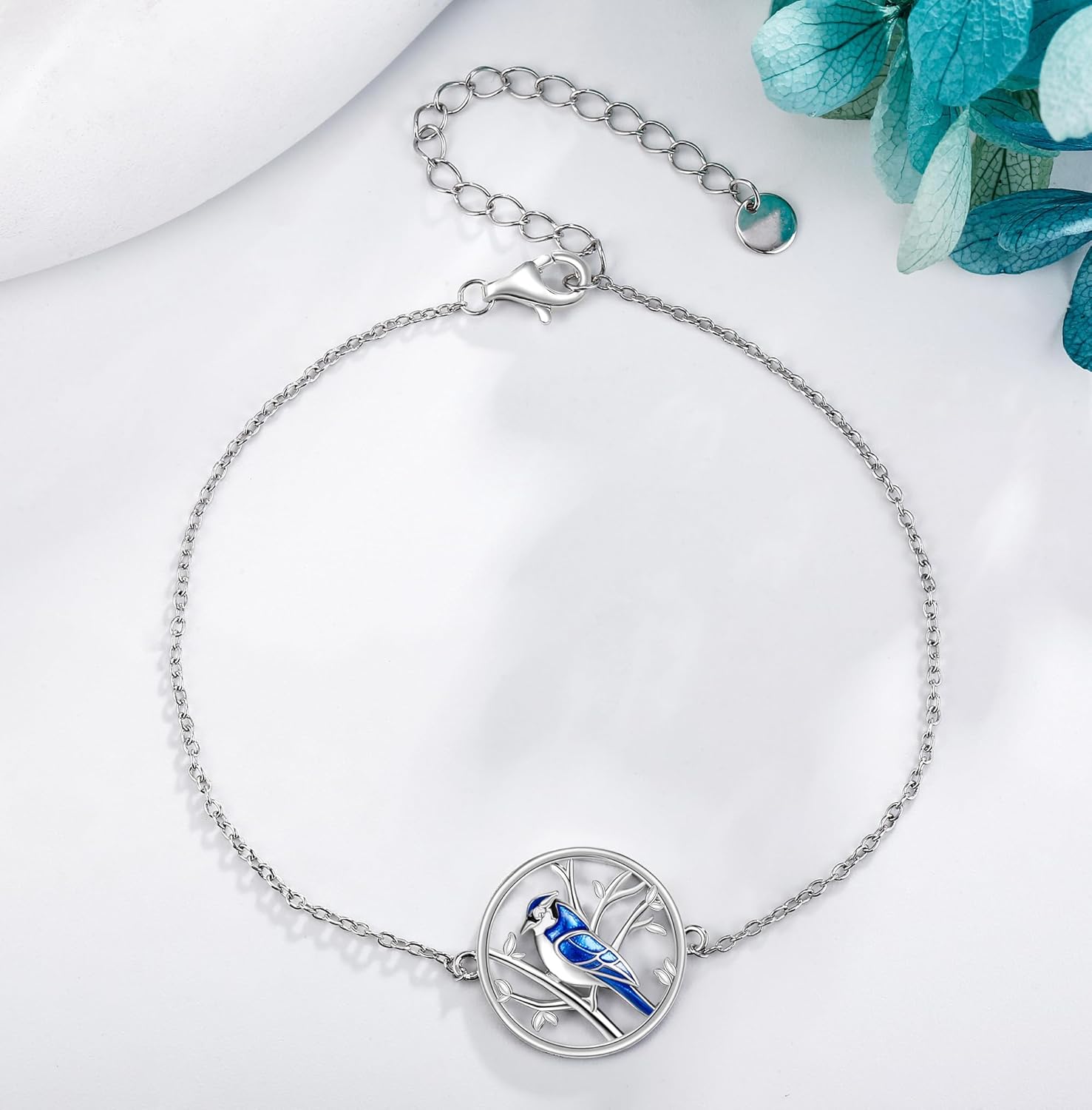 ONEFINITY Blue Jay Bracelet 925 Sterling Silver Blue Jay Bracelet Blue Bird Jewelry for Bird Lover Gifts