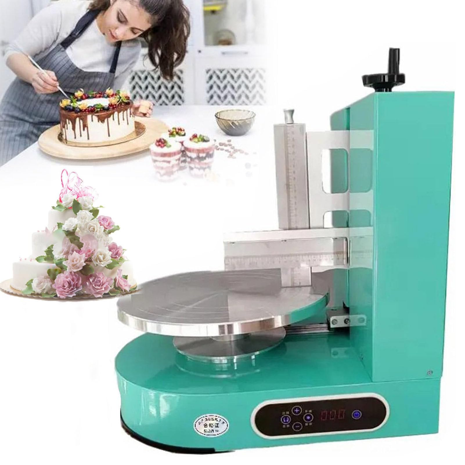Máquina para glaseado de Pasteles: Herramienta automática para Decorar y Alisar, raspador portátil Ajustable de 35 cm para Pasteles de cumpleaños y repostería.
