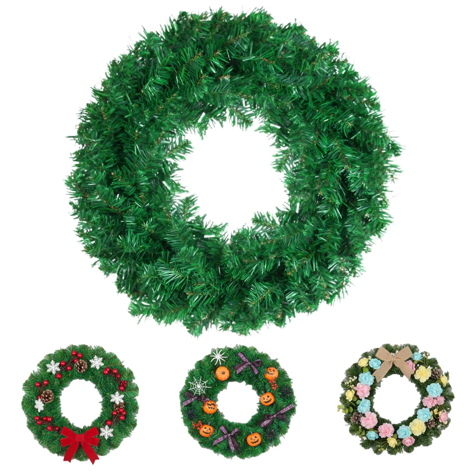 Bemonew Christmas Wreath Base 12 Inch, Green PVC DIY Wreath Form for Front Door Decor, Christmas Wreaths for Door Hanger