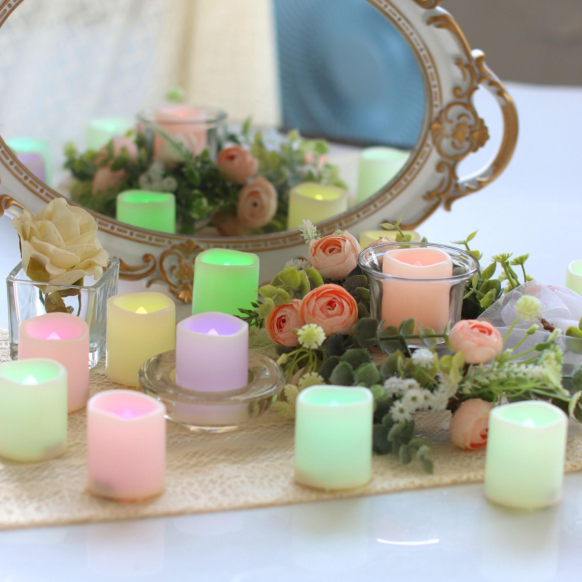 CANDLE CHOICE Zmieniające się kolory bezpłomieniowe świece wotywne na baterie, jasne, migoczące, wielokolorowe światła LED, dekoracje weselne, dekoracje świąteczne, baterie, w zestawie 24 szt