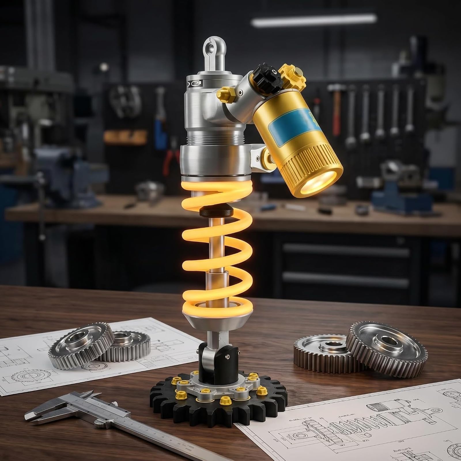 Lampa Coilover, Lampa stołowa drukowana w 3D, regulowana dotykowo