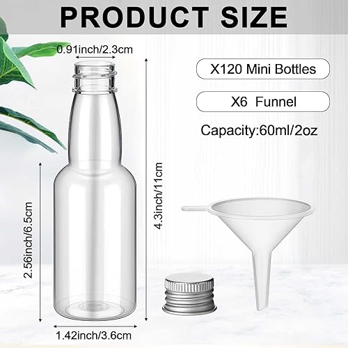 Miniatura 9 de 120 botellas pequeñas de licor herméticas, botellas vacías de plástico con embudos para recuerdos de fiesta, bodas (3.3 onzas, dorado)