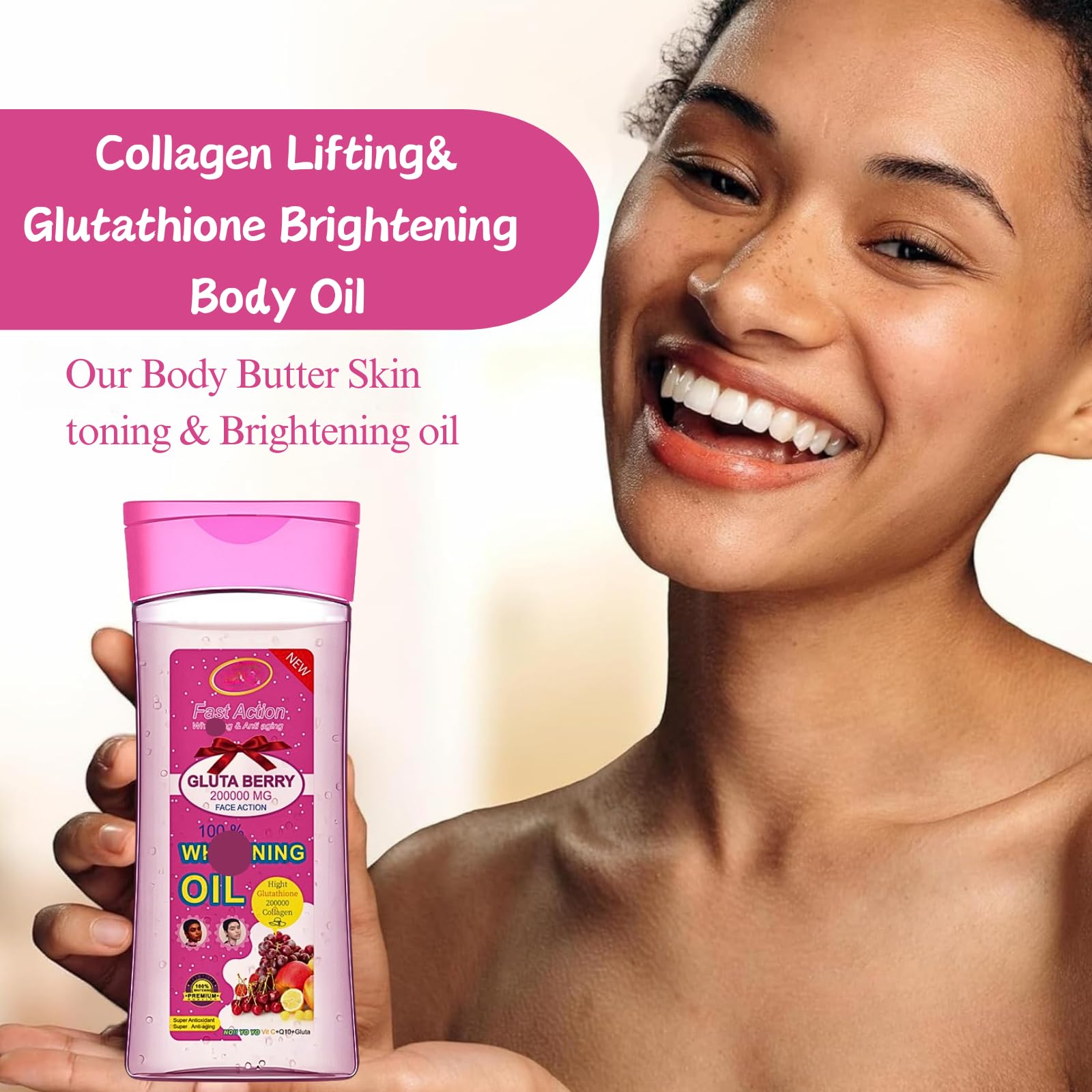 Collagen Lifting&Glutathione Brightening Body Oil,Firming Body Oil,Magic Bo/dy Oil,200000mg Firming Massage Oil for Skin Care,Evens Tone,Reduces Wrinkles-Smoothing Nourishing O/il (200ml) - Image 3