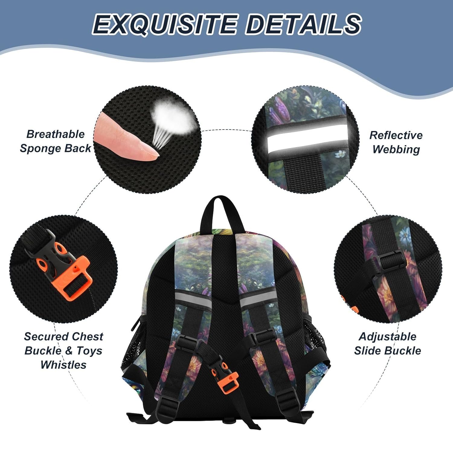 Floral Dragon Toddler Harness Backpack for Boys Girls 3-6 Years Kids Backpack with Anti Lost Safety Leash Baby Protection Backpack for Preschool Walking Travel