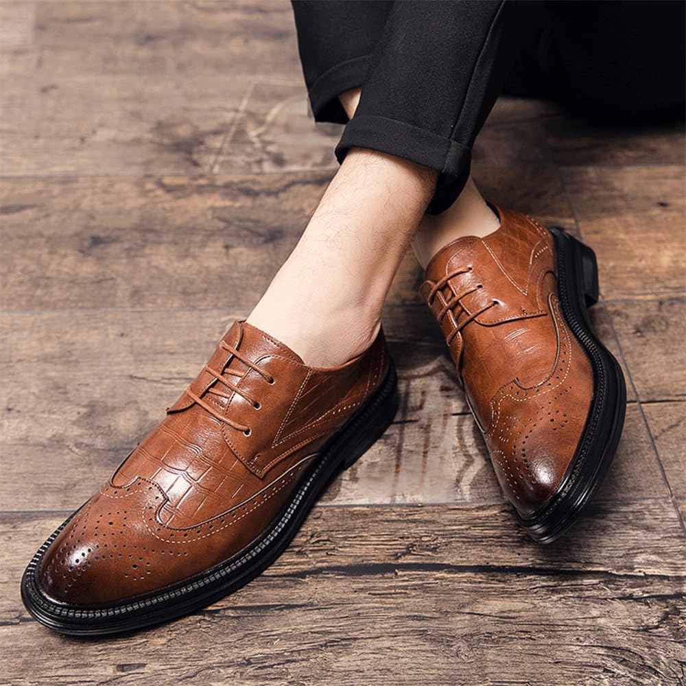 Brogue Shoes Men Classic Lace-up Formal Tuxedo Shoes Office Prom Wedding Dress Formal Shoes for Men Elegant Shoes for Men Coiffeur Business Suit(Brown,40EU)