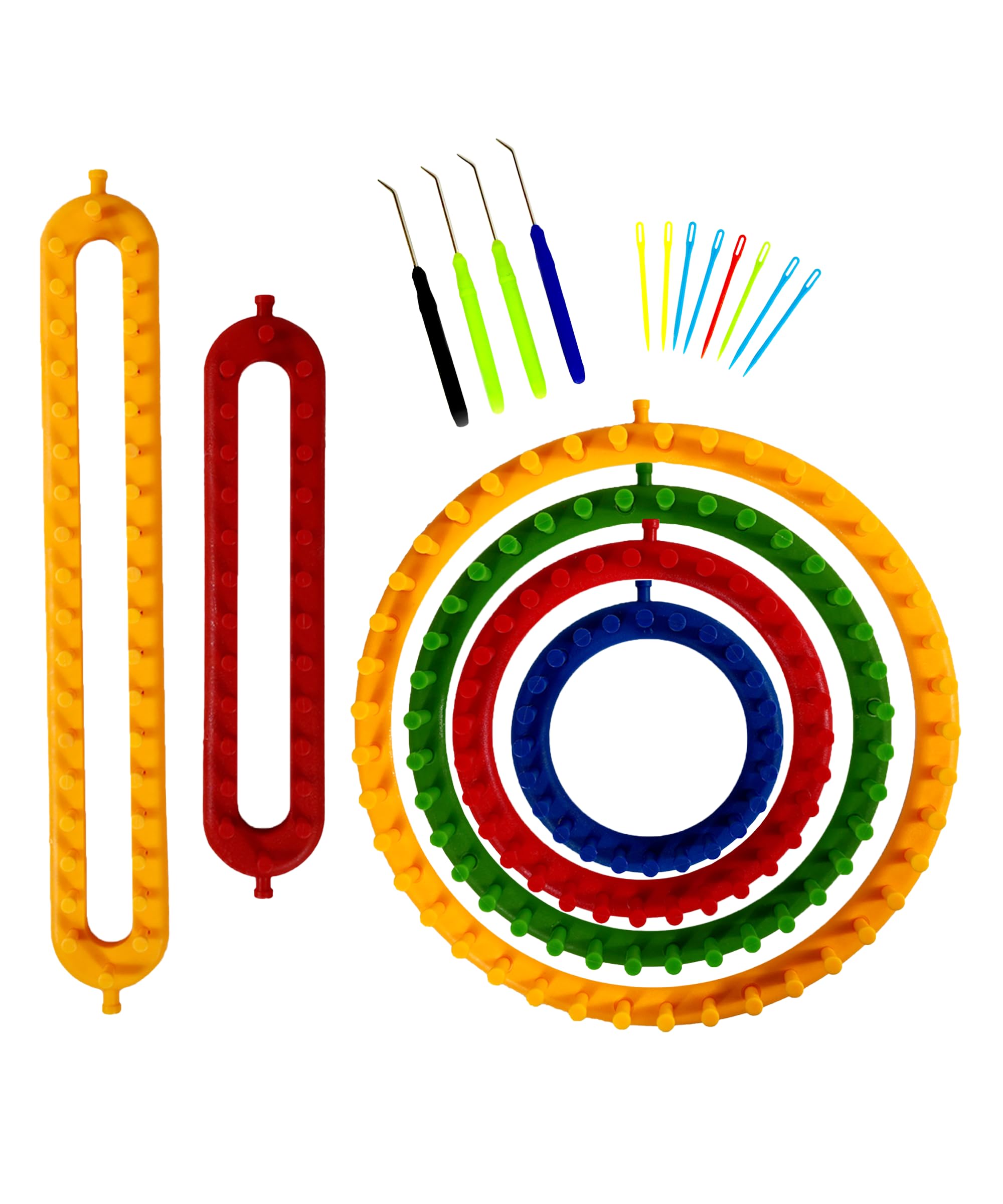 Olikraft Knitting Loom Kit - 4 Round, 2 Rectangular Yarn Looms - Chunky Blanket Loom - for Crochet, Hat, Scarf