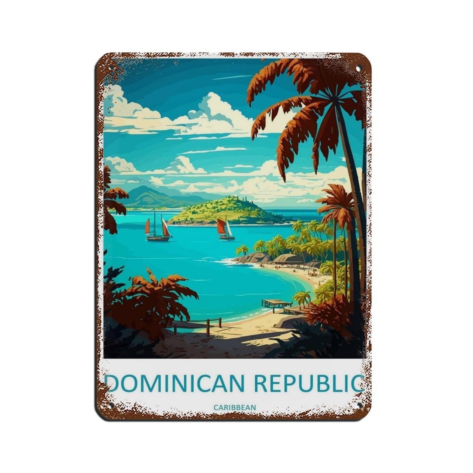 Dominica Travel Art Caribbean Travel (1) Tin Sign Vintage Metal Pub Club Cafe Bar Home Wall Art Decoration Poster Retro 12x16inch(30x40cm)
