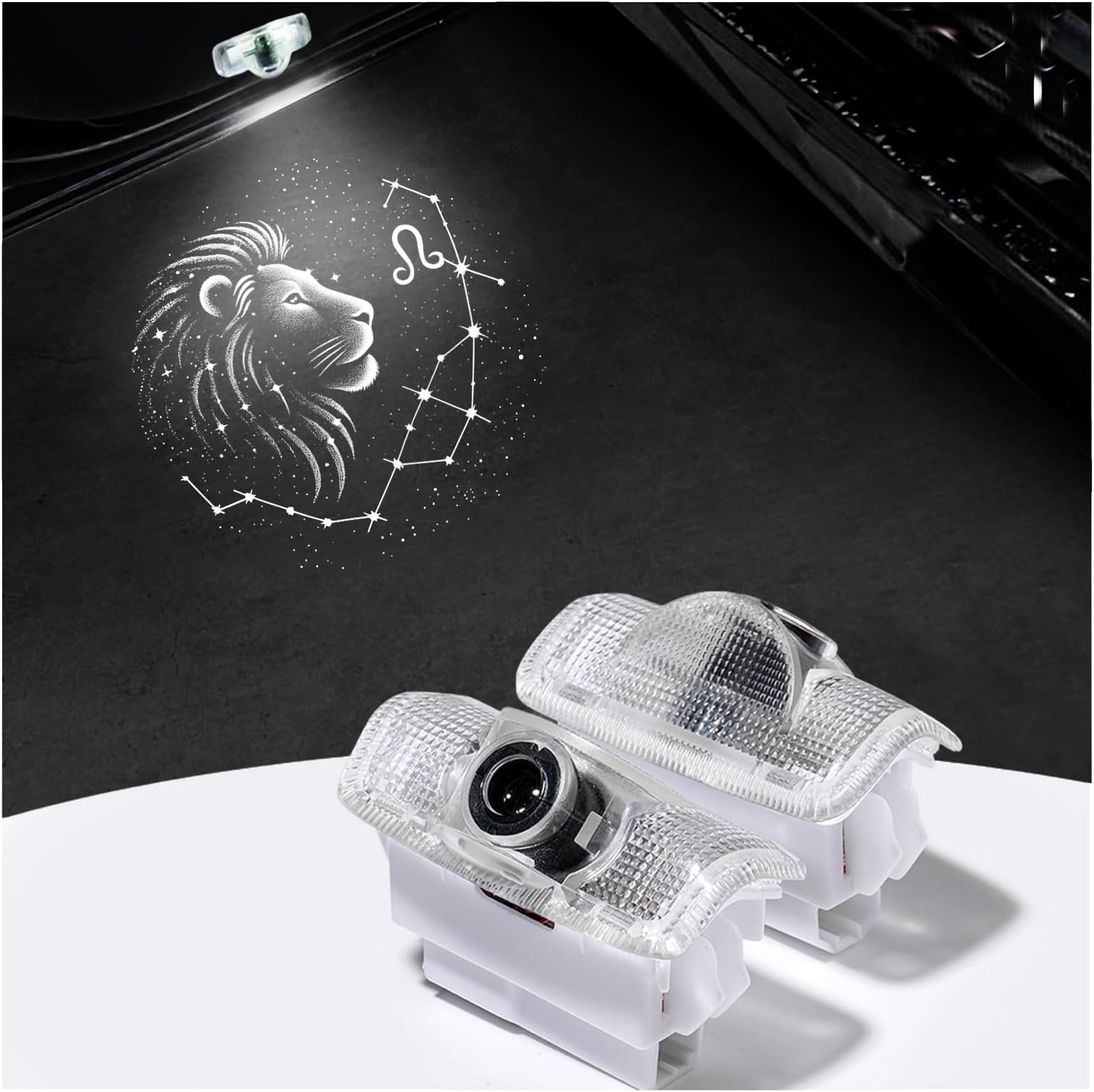 Never Fade HD Car Door Lights Zodiac Logo，2 Pcs Ghost Shadow Puddle LED Lamp Upgraded Welcome Courtesy Projector Compatible with Toyota All Models/Lexus All Models/Infiniti Most Models (Leo)
