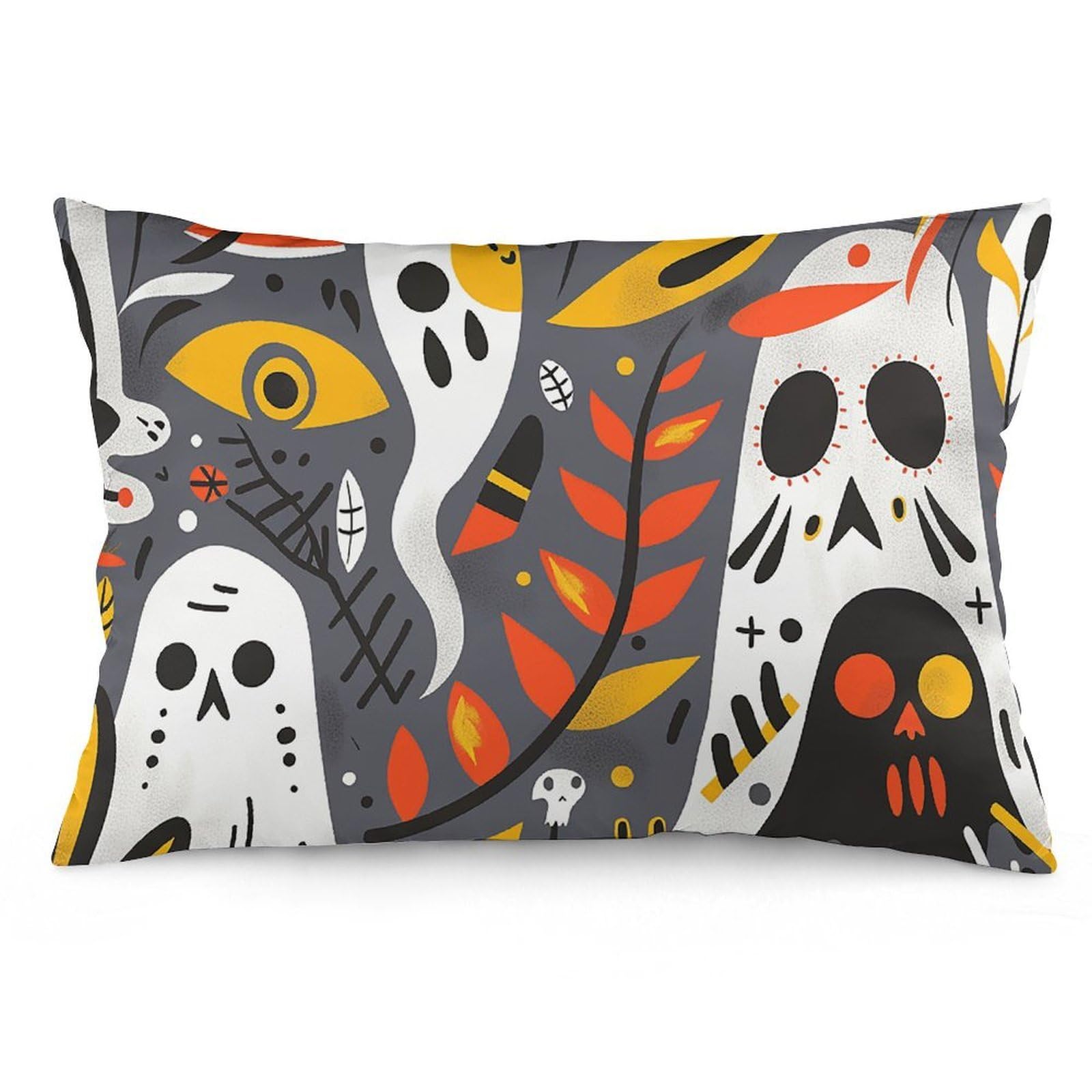 2 Pack Pillow Cases for Hair and Skin, Soft Breathable Pillow Case Covers with Hidden Zipper, Ghost Skull Pattern Pillowcase 12 "x20 Pillow Covers for Sleeping Gift