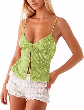 MISSACTIVER Women's Y2K Sequin Cami Tops Sexy Sparkle Lace