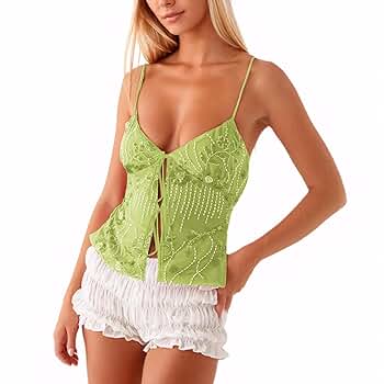MISSACTIVER Women's Y2K Sequin Cami Tops Sexy Sparkle Lace
