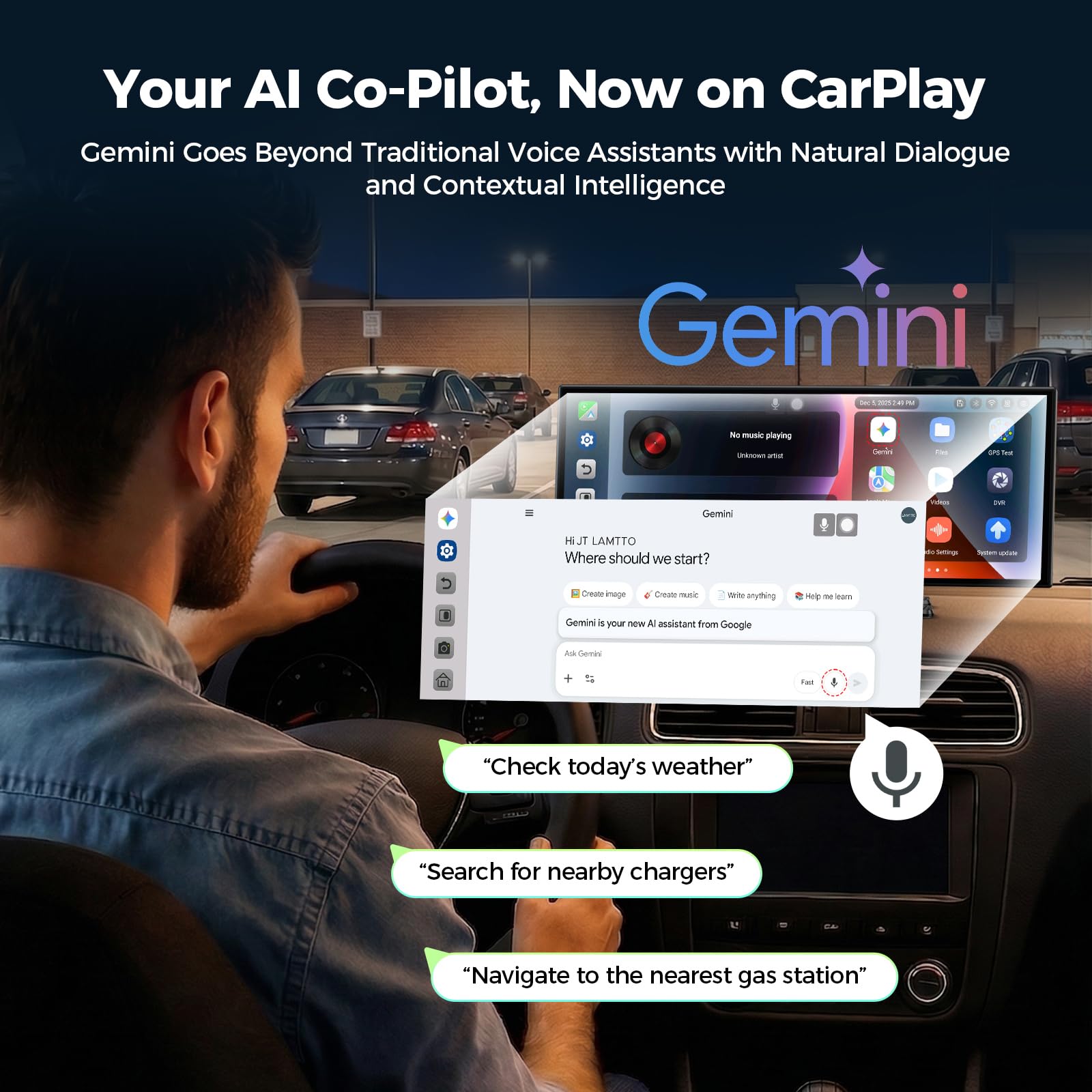 LAMTTO Wireless Carplay Android Auto Schermo per Auto con Google-Play Gemini AI,11 Pollici Car Play Display con Android 15/8-Core Senza Ritardi/Telecamera di Retromarcia/AirPlay/OTA/Navigazione/FM