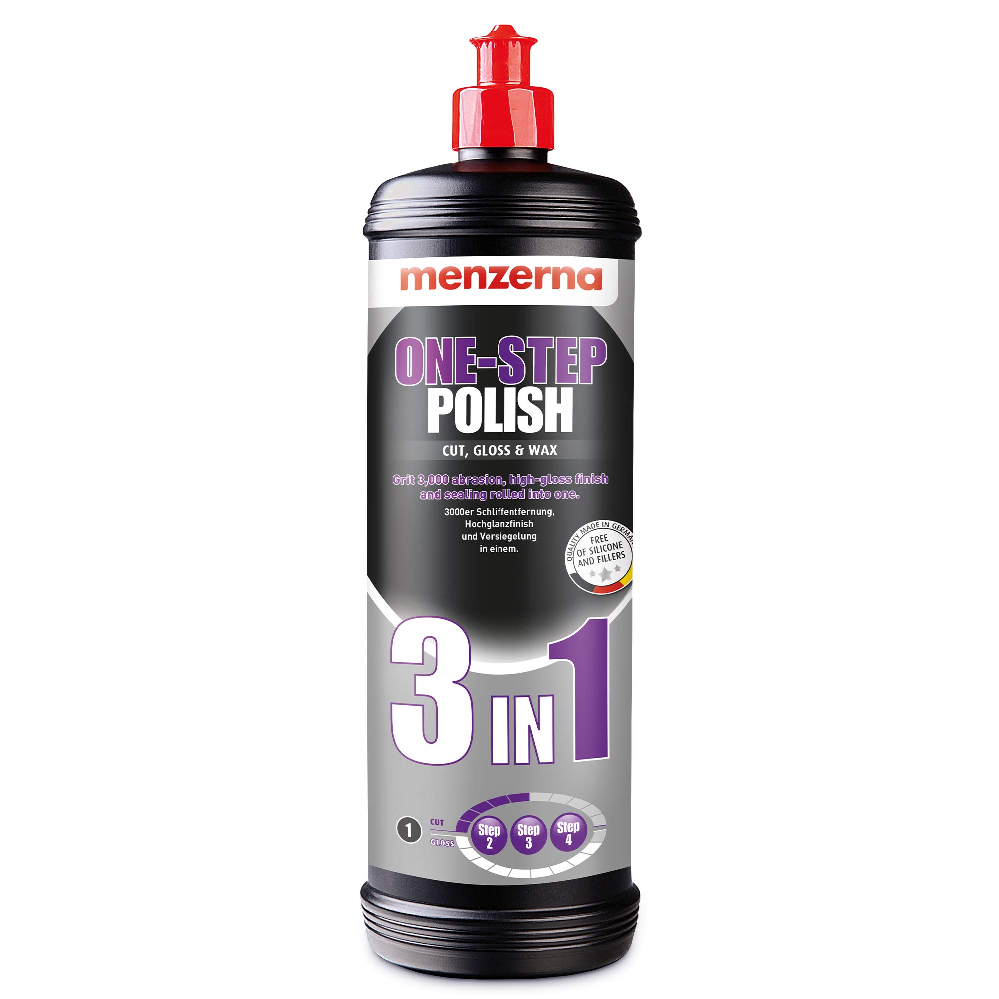 detailmate Menzerna - Juego de abrillantadores Menzerna 3 en 1 Medium Cut – 1 L + paño de microfibra 550 g/m², 40 x 40 cm