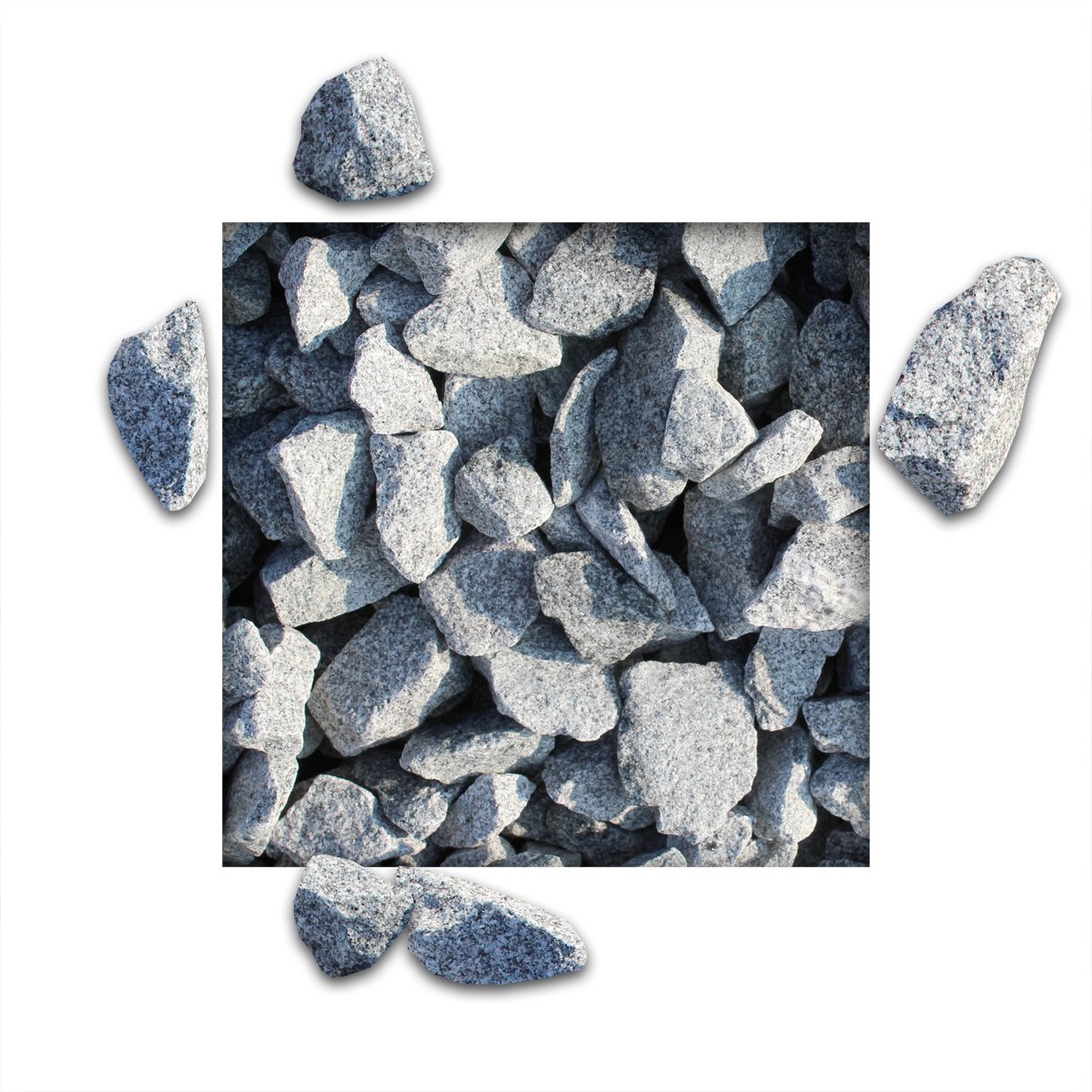 25 kg Granitsplitt Hellgrau Gartensplitt Ziersplitt Deko Granit Dekoration Splitt Körnung 32/56 mm