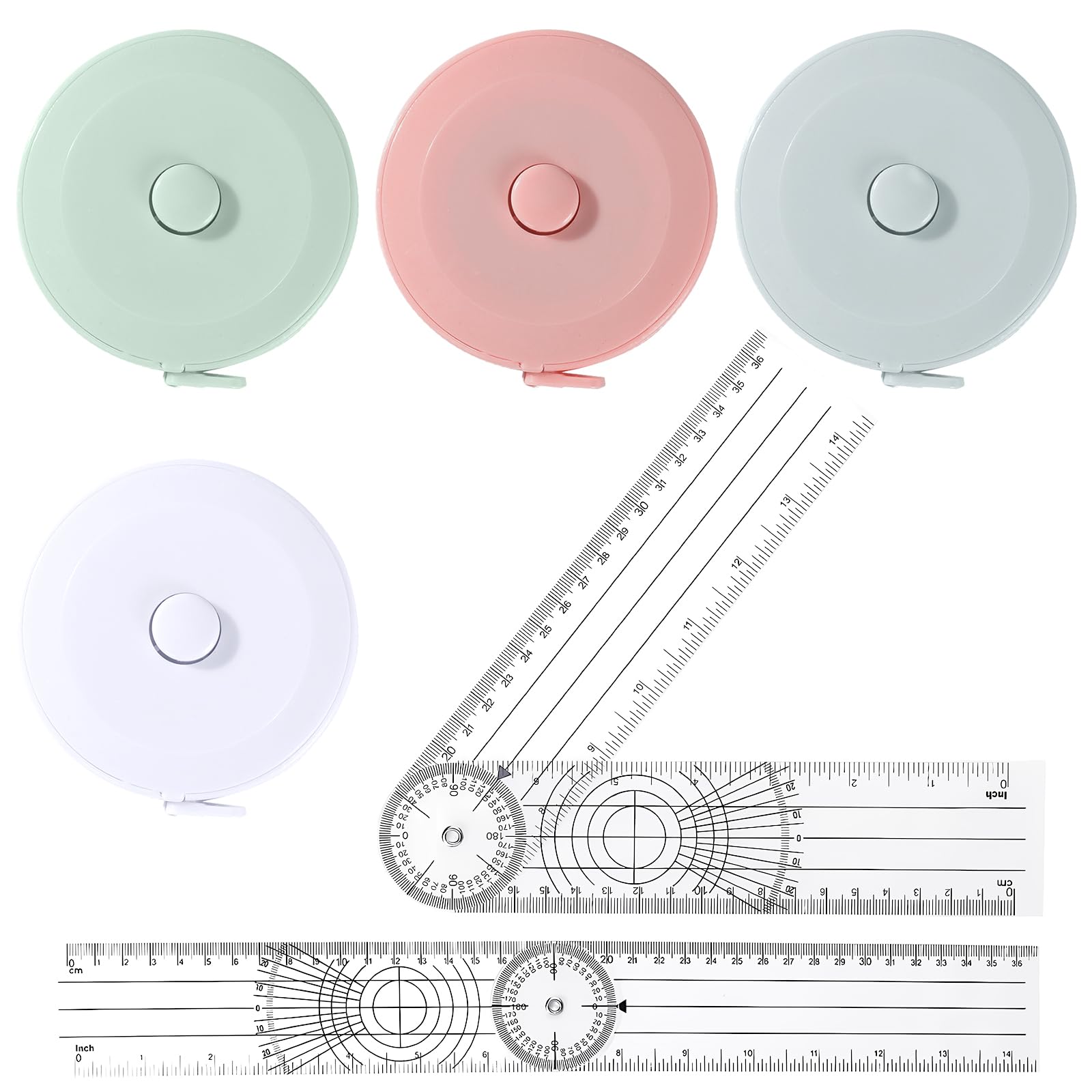 Set di 2 goniometri scuola fisioterapia con 4 metro a nastro angolo 360 ° coltello trasparente strumento pieghevole righello misuratore di gradi per misurare lunghezza petto vita