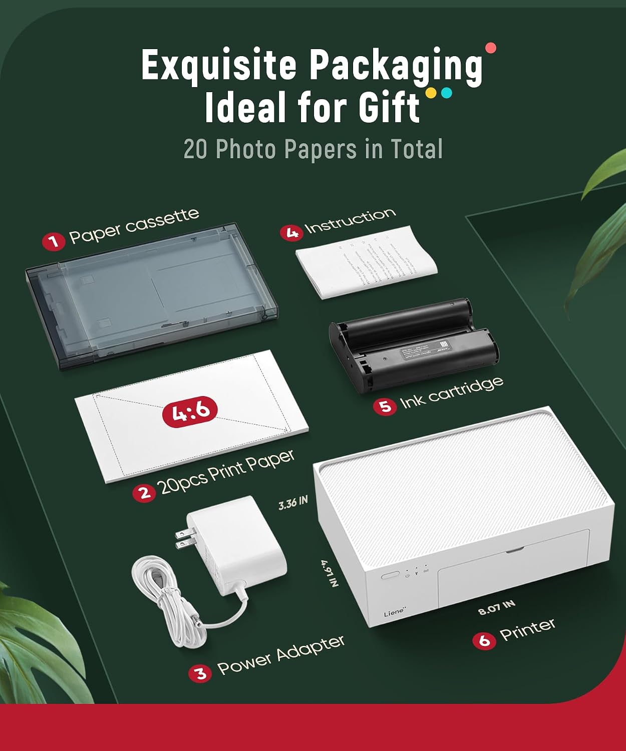 Liene M100 4x6'' Photo Printer, Phone Printer 100 Sheets & 3 Cartridges, Full-Color Photo, Portable Instant Photo Printer for iPhone Android, Thermal Dye Sublimation, Wi-Fi Picture Printer 100 Papers, view 11