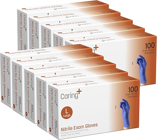 Caring Nitrile Exam Gloves, Powder-Free, Gloves for Medical Use, Cleaning, Food Prep