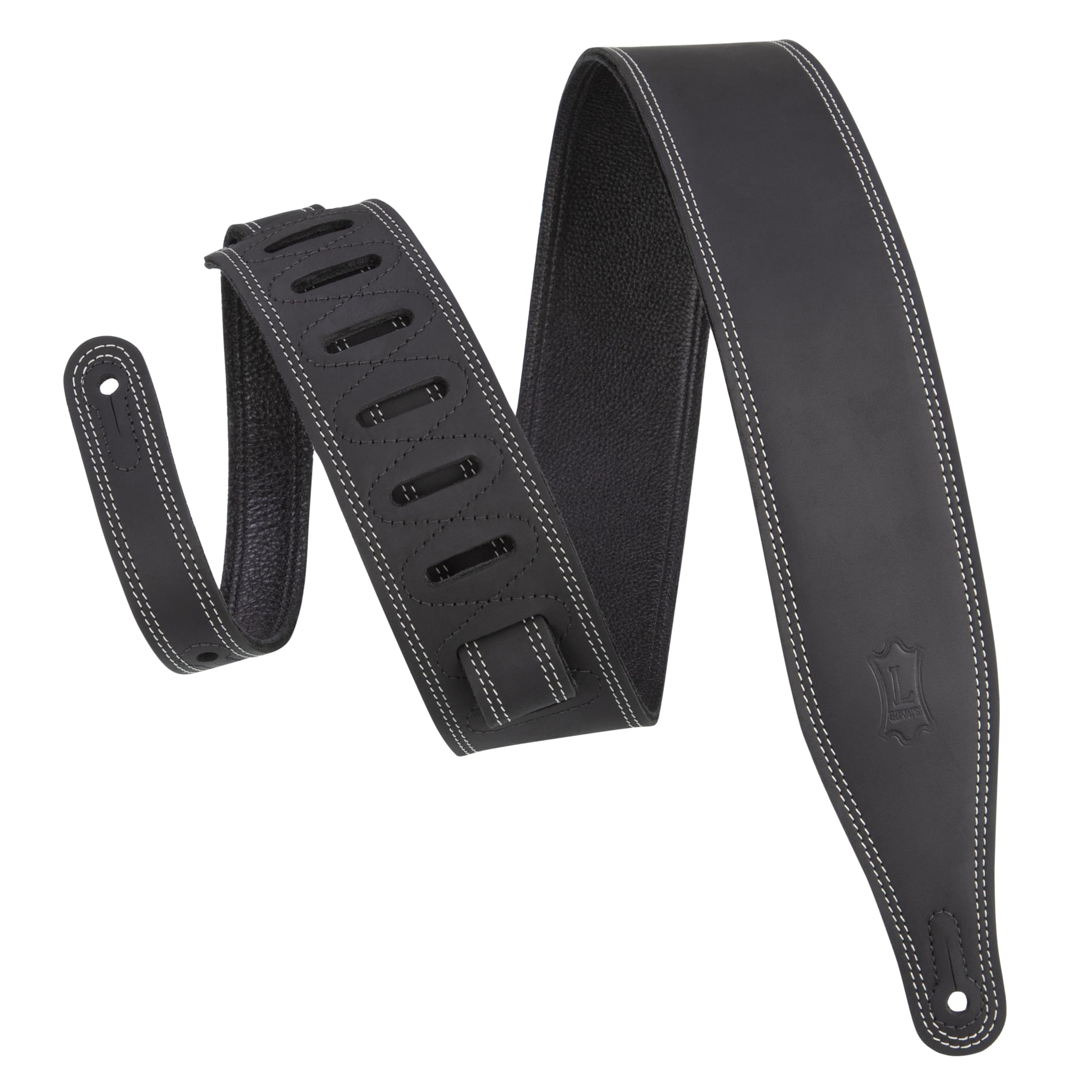 Levy's, M17BDS-BLK, Tracolla in pelle Black 2.5", Tracolla per Chitarra e Basso, Lunghezza regolabile da 41" (104.14 cm) a 55" (139.7 cm), Larghezza2 1/2" (6.35 cm), Colore Black
