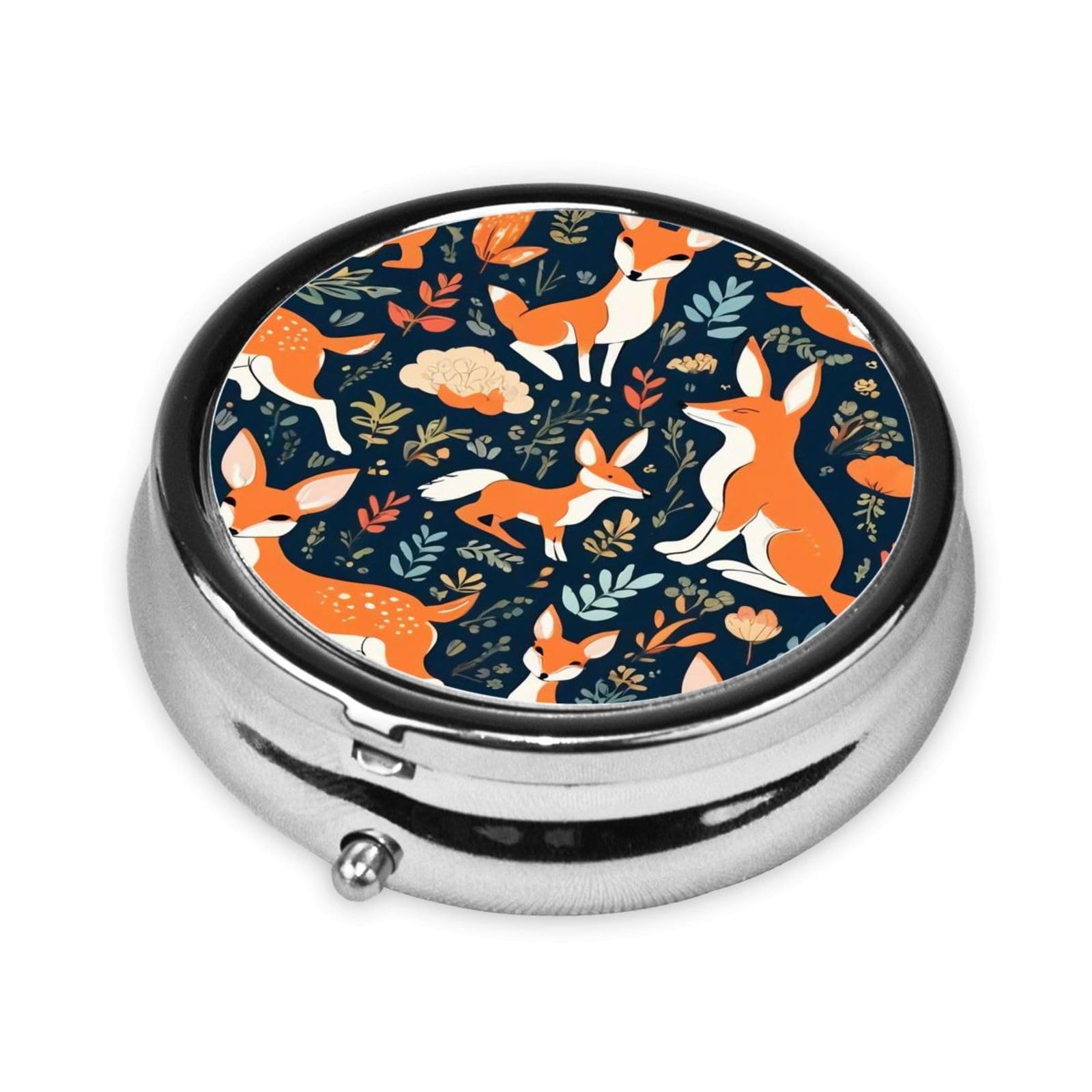 Animal Rabbit Fox Deer Print Pill Box,3 Grid Small Pill Case for Purse and Pocket,Portable Medicine Pill Container