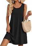 AUSELILY Summer Dress for Women Sleeveless Sundresses Swing Beach Cover Up | Two Side Pockets,Crewneck Tank Dress,Breathable and Soft Material,Mini Dress,Bathing Suit Coverup