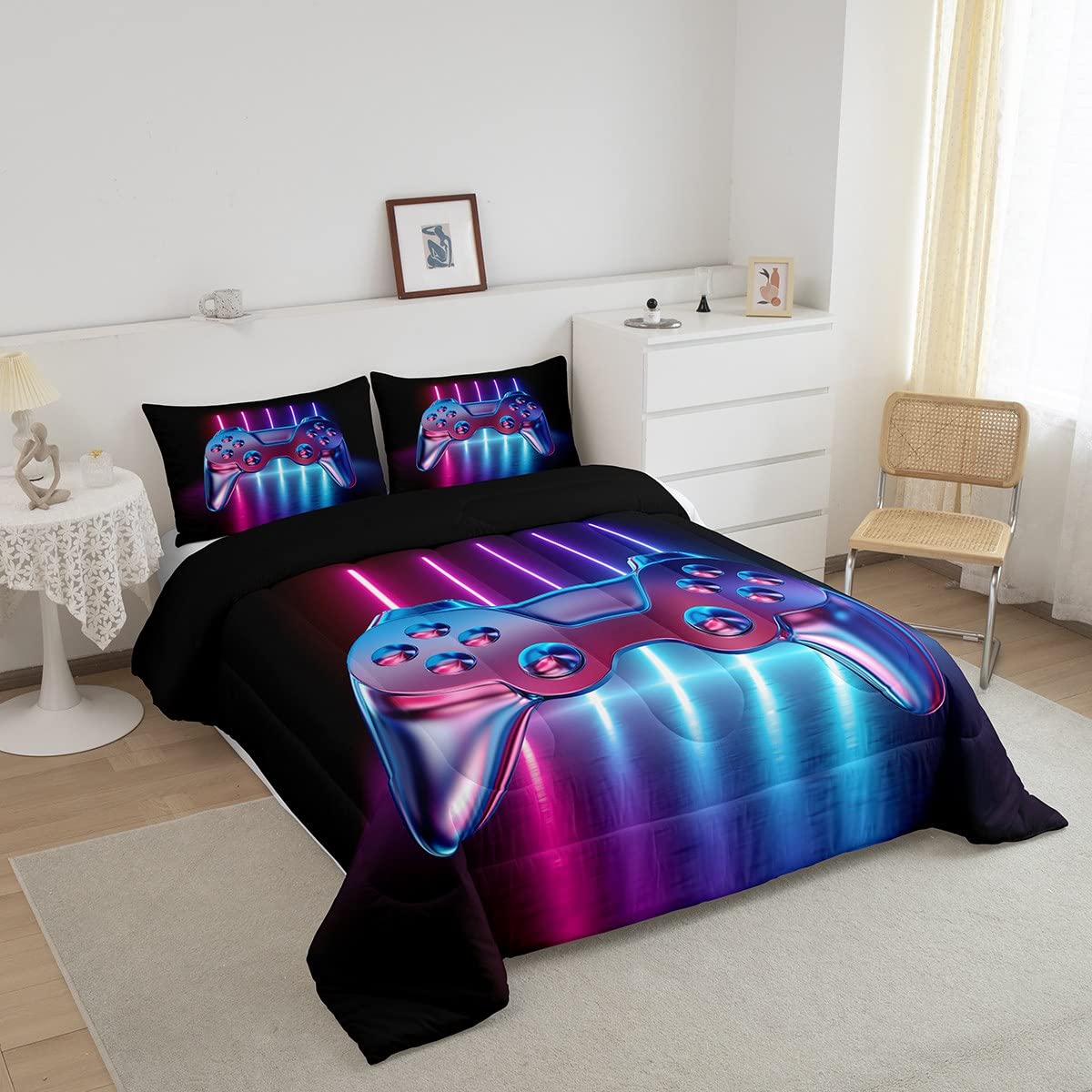 Homewish Set Copripiumino Stile Moderno Sci-Fi Gamepad Set Biancheria da Letto per Console di Gioco per Adolescenti Ragazzi Giocatori di Videogiochi Controller Copripiumino con Cerniere, 135x200