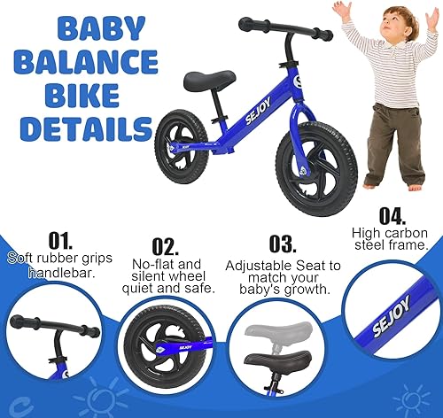 Miniatura 5 de Sejoy Bicicleta de equilibrio para bebés de 1 año, bicicleta de equilibrio ajustable para niños de 10 a 36 meses, bicicleta de equilibrio para bebés