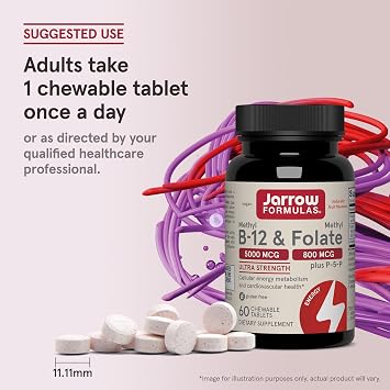 Jarrow Methyl B-12 & Methyl Folate Supplement, 60 Chewable Tablets