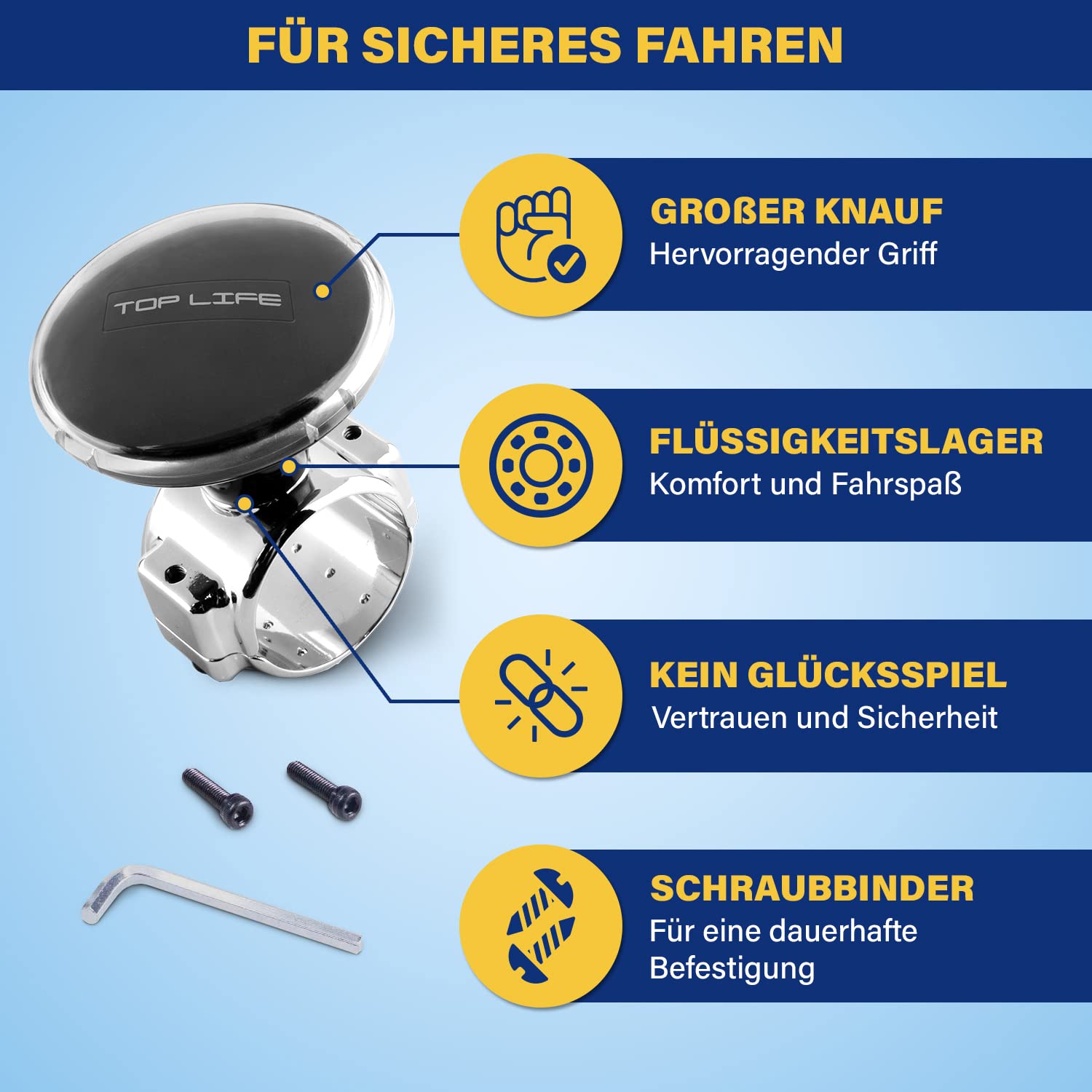 Top Life LKW Lenkradknauf – XL-Knauf speziell für Dicke Lenkräder – Für LKW, Van, Pickup, Sportlenkräder – Erleichtert das Fahren
