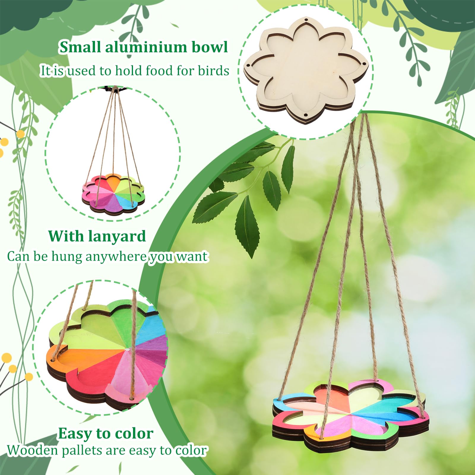 DoubleFill Kit di 48 mangiatoie per uccelli per bambini dai 3 agli 8 anni, crea le tue mangiatoie per uccelli fai da te per dipingere mestieri per giardino primaverile decorazione esterna progetti di