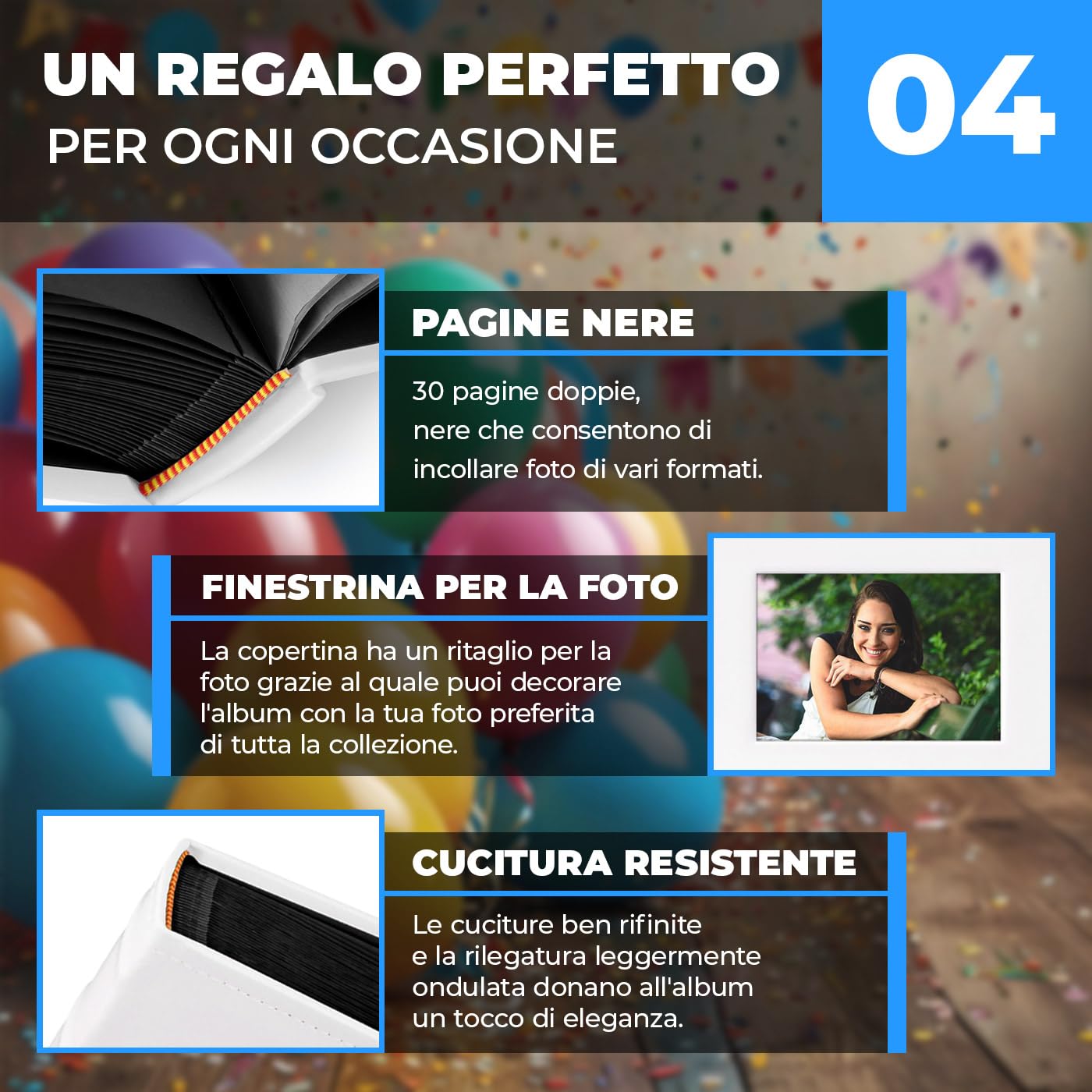 Maverton Album Foto Personalizzato, Copertina in Pelle | Sintetica con Finestra e Personalizzazione Stampata, 60 pagine nere, 240 foto 10x15 cm, regalo donna, Fiori