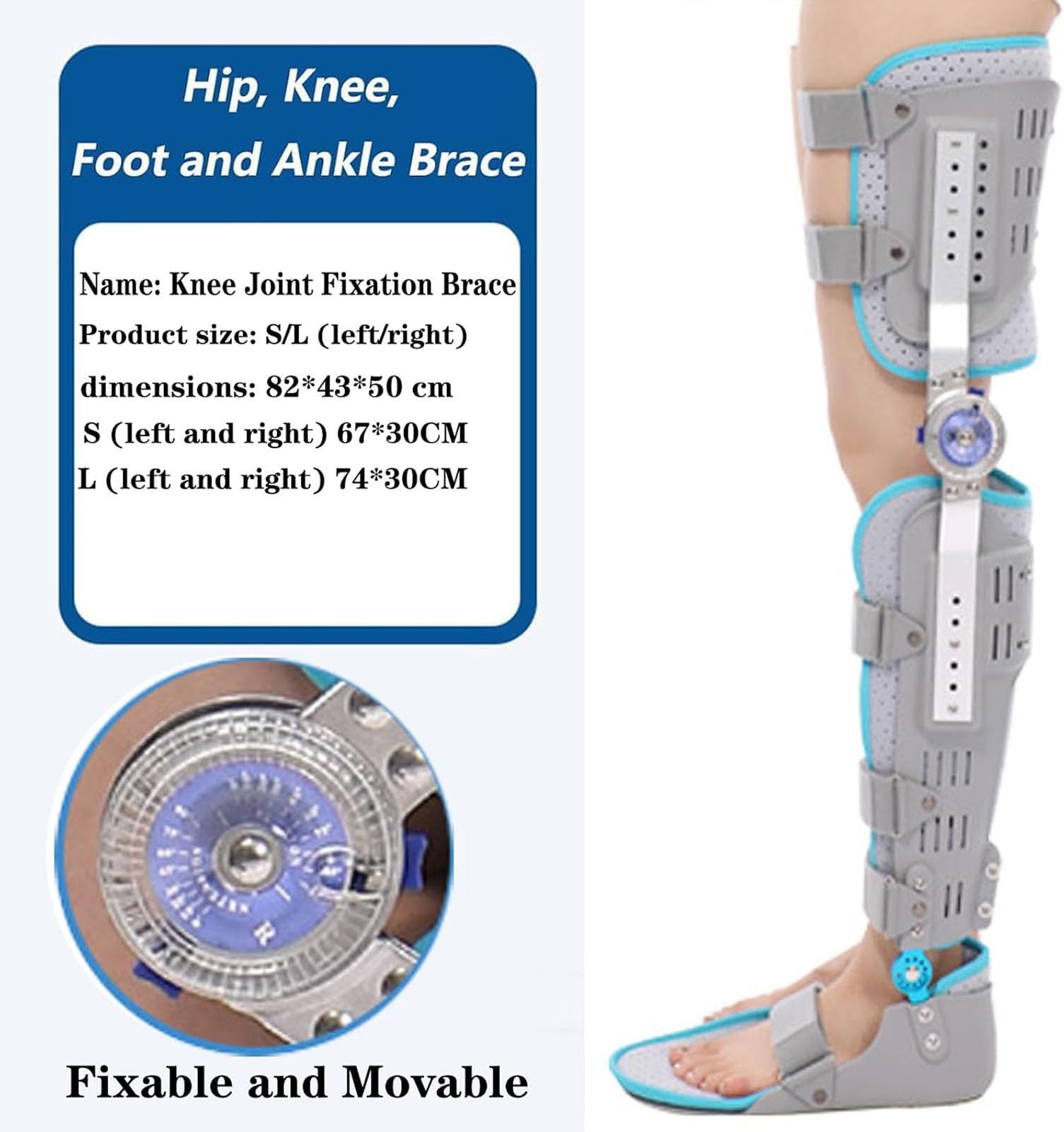 Générique Orthèse de Genou Post-opératoire réglable pour la Jambe avec Support pour la Marche,Left,S