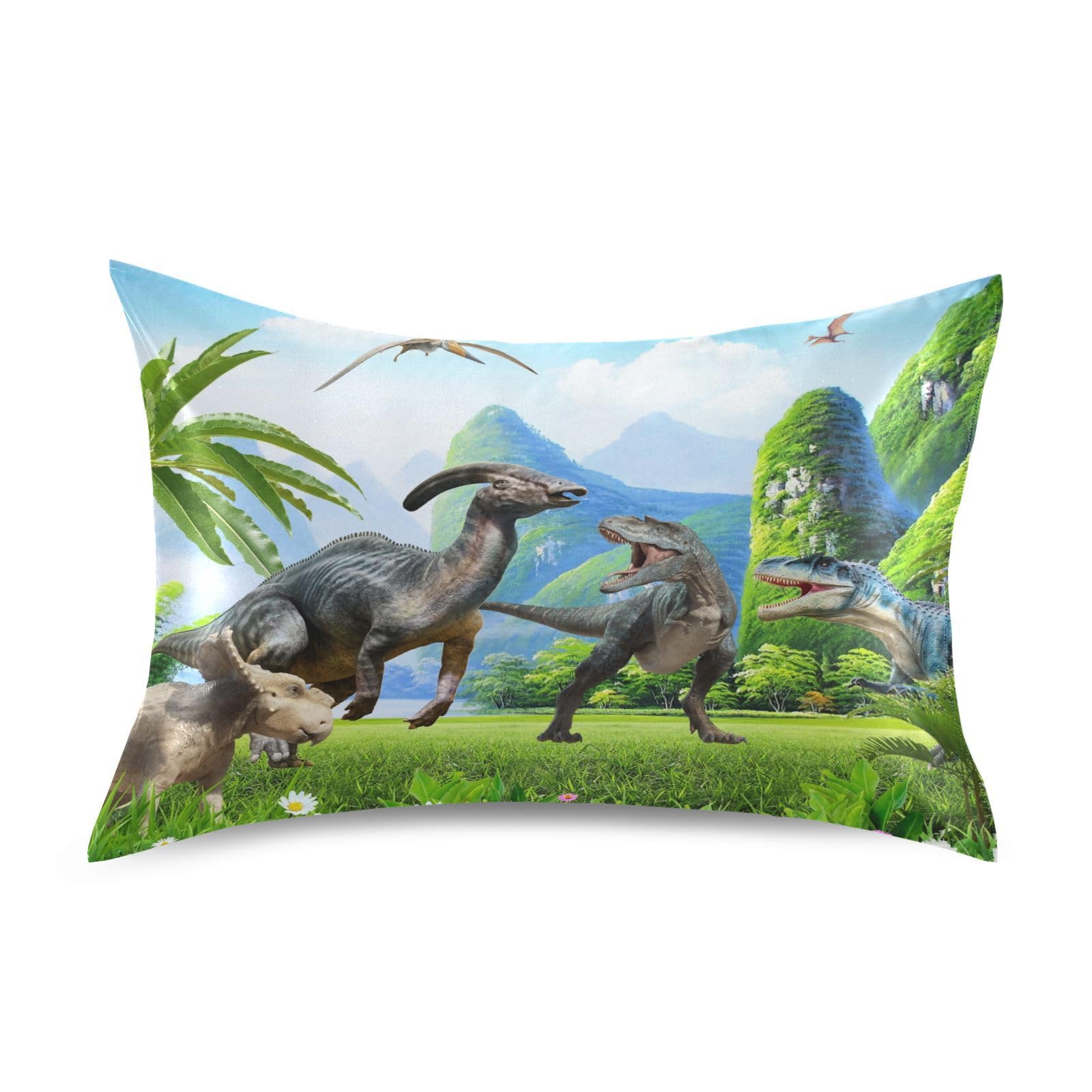 Zathe Dinosaur Kids Funny Velvet sham Pillow case Pillow Cases Soft and Cozy Percale Cotton Pillow Cases Slick Pillow Covers Soft Pillow Cases Standard Size 20x26 inches