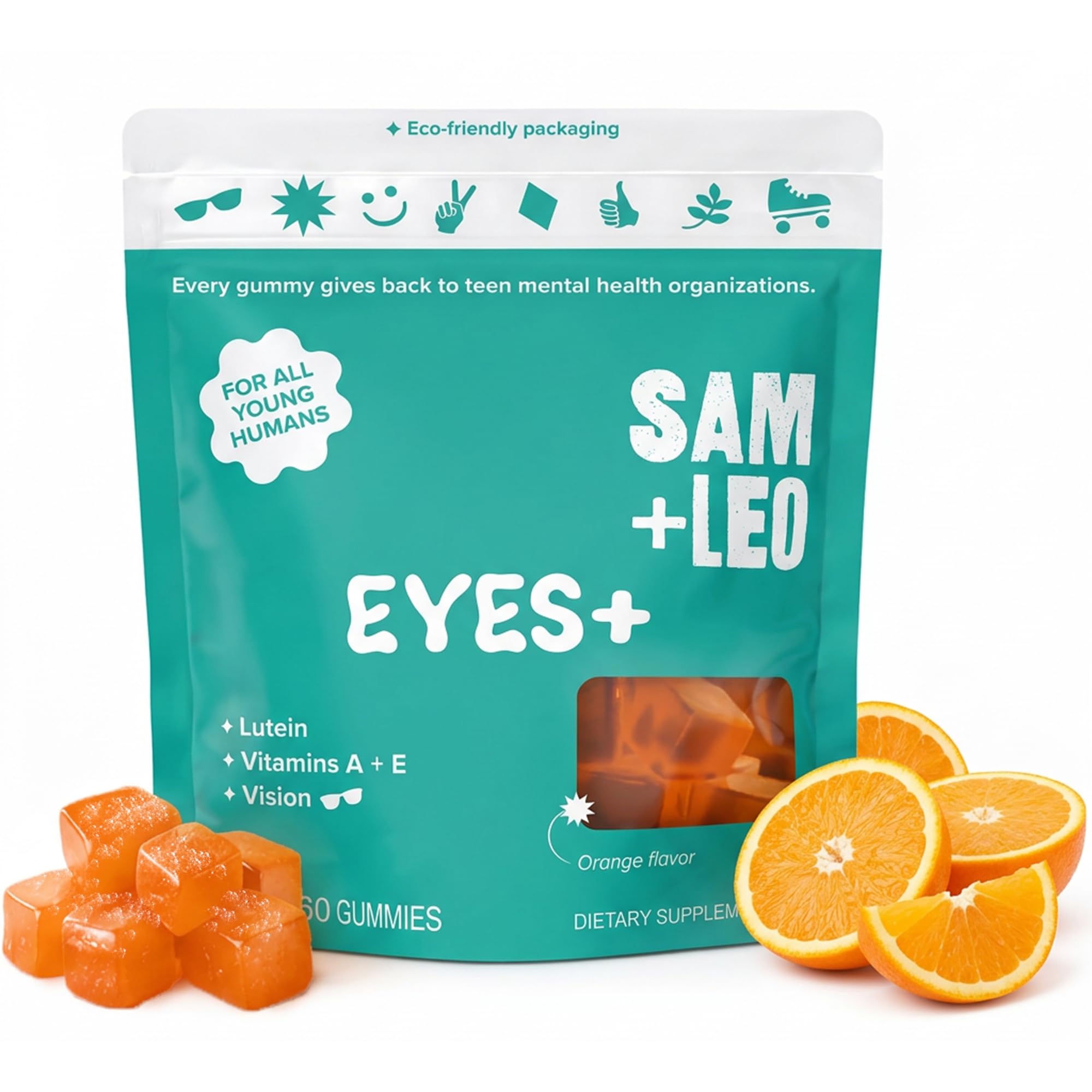 SAM+LEO Eye Gummies, Kids & Teens, Vitamins A, E, & C, Lutein, Orange, 60ct Eyes