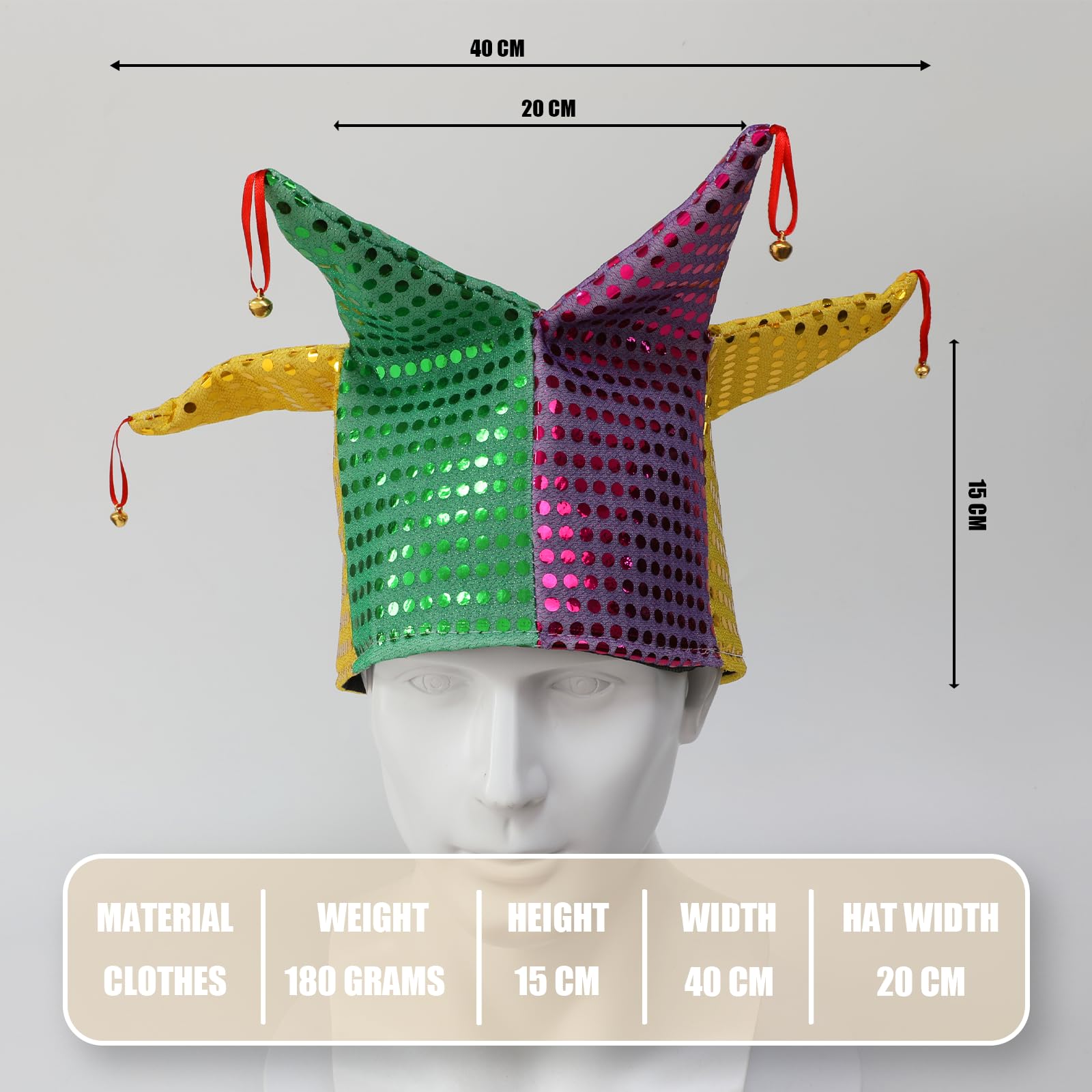 Cappello da giullare per adulti, 2 pezzi, cappello da pagliaccio di Carnevale Joker, con paillettes, per travestimenti da giullare, cosplay, feste, per uomini e donne