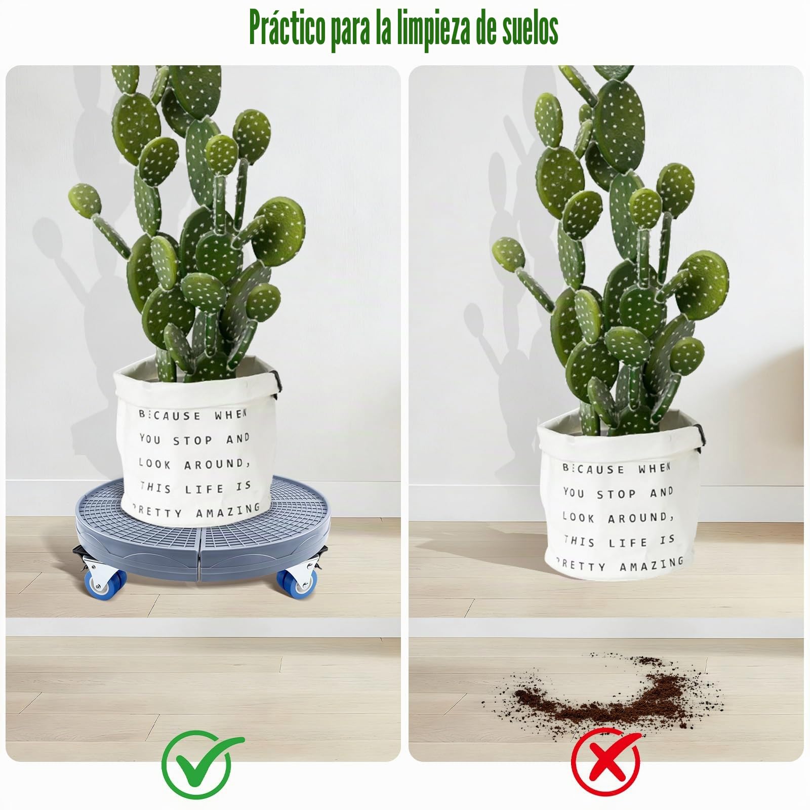 K KASONIC Base Móvil para Macetas con 4 Ruedas, Capacidad 150KG, Soporte Rodante Ajustable 37-43cm para Maceteros Grandes de Interior y Exterior, Incluye 5m de Cintas para Plantas Desgarrables