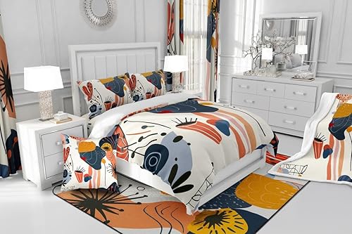 Miniatura 4 de Juego de ropa de cama de acuarela, funda de edredón minimalista de mediados de siglo, funda de edredón minimalista dibujada a mano, juego de cama