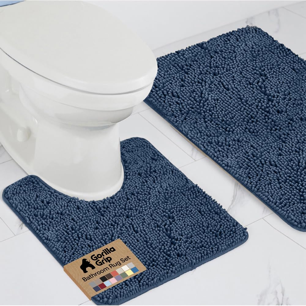 GORILLA GRIP Bathroom Area Rug Sets 2 Piece, Soft Chenille, 30x20 Navy