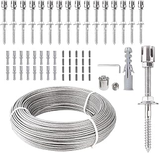 Rankhilfe Aus Edelstahl Für Kletterpflanzen,Rankgitter Edelstahl 24m,Rankhilfe Seil,Professionelles System Komplett,Inklusive Wandhalterungen Und 3 Mm Stahlseil,(16 Halterungen,24 Meter Kabel)