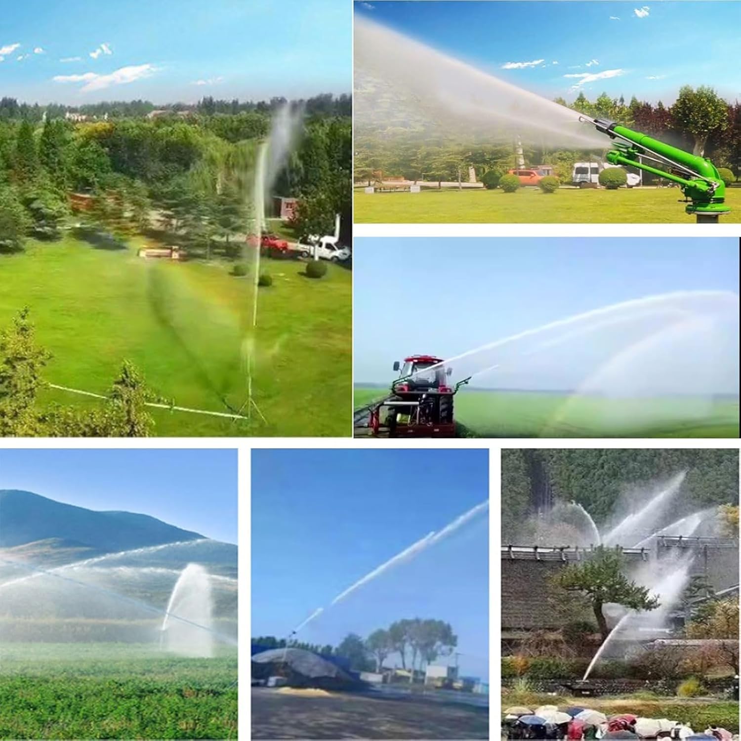 2" Farm Irrigation Sprinkler, 360° Large-Area Watering Spray, with 6 Replacement Nozzle Set, Spraying Radius 29-57m, 3-8bar Work Pressure, for Farm, Park, Construction Site, Woods