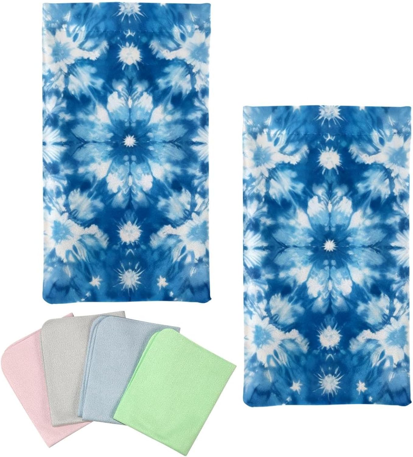Waterproof & Durable Sunglasses Clip Bag, Pack of 2, with 4 Microfiber Cloths, Blue Tie Dye