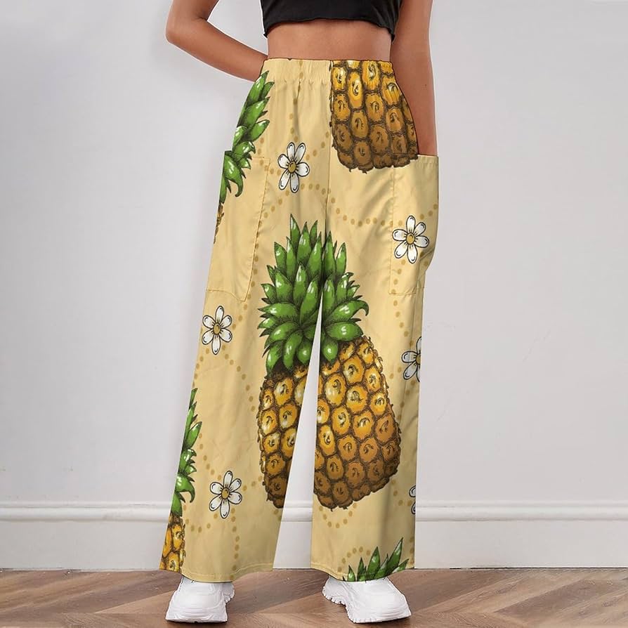 Amazon.co.jp: ワイドパンツ レディース パイナップル柄 パンツ