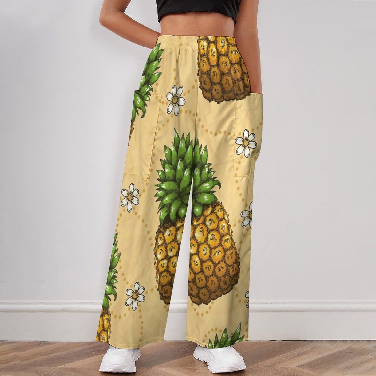 Amazon.co.jp: ワイドパンツ レディース パイナップル柄 パンツ ロング