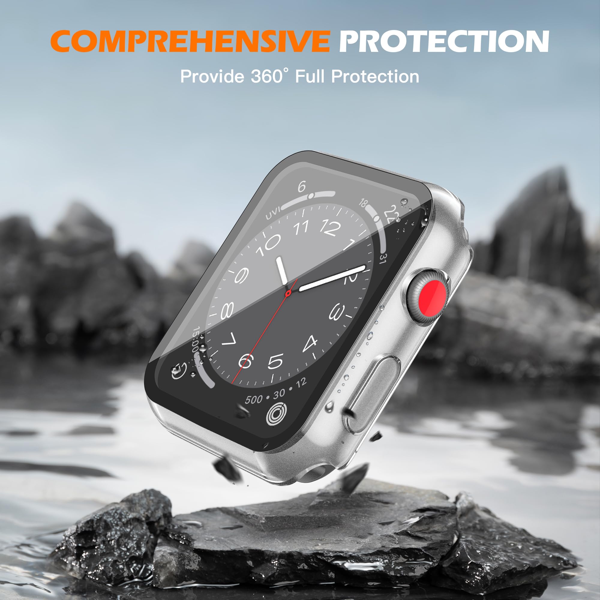 Misxi Wasserdichte Schutzhülle mit Knopf für Apple Watch Serie 3 Serie 2, 42 mm, harte PC-Abdeckung mit Displayschutzfolie aus gehärtetem Glas, für iWatch S3/S2, 1 Schwarz + 1 Transparent