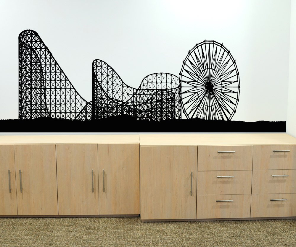 Stickerbrand Cityscapes Vinyl Wall Art Ferris Wheel & Roller Coaster Wall Decal Sticker. (Black Color) Easy to Apply & Removable. #OS_AA1051