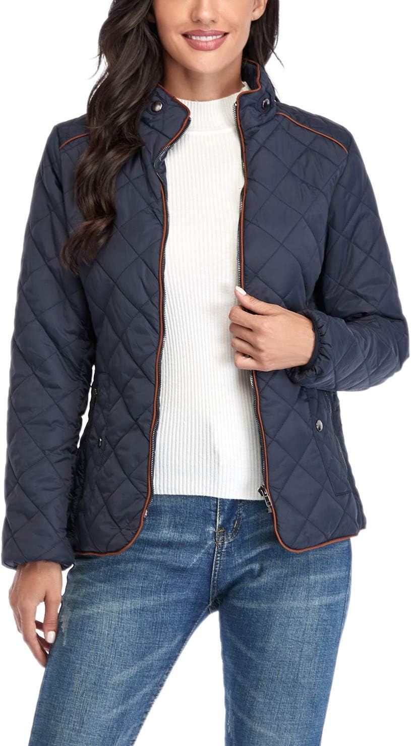 Anienaya Women's Lightweight Quilted Jacket Stand Collar Zip Warm Winter Coat Outwear w 2 Pockets - Image 4