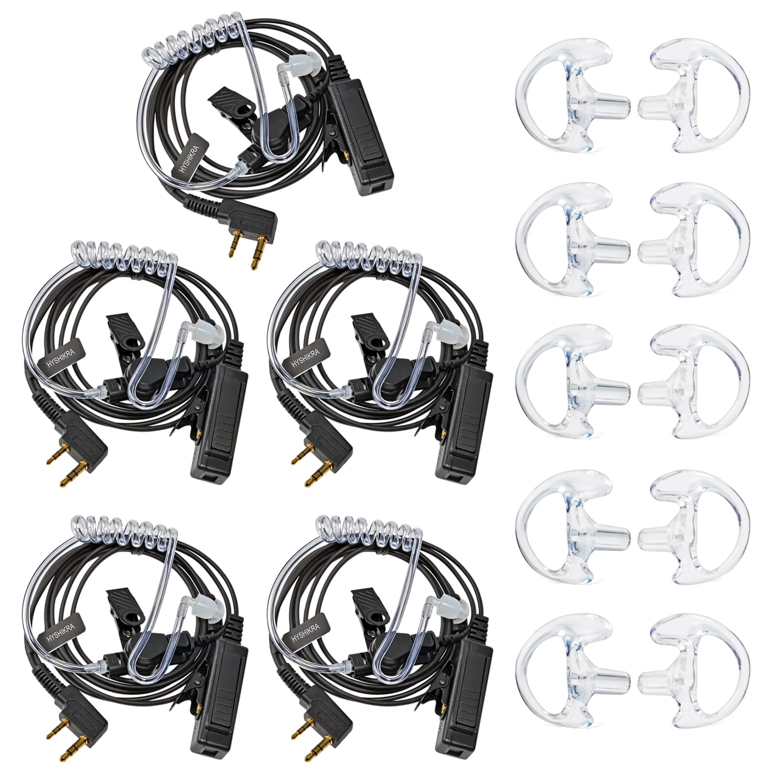 Auricular de 2 Pines para Walkie-Talkie con Micrófono de Tecla Grande | Compatible con Radios Baofeng UV-5R, UV-5RA, 888S y Kenwood (Incluye tapones de repuesto)