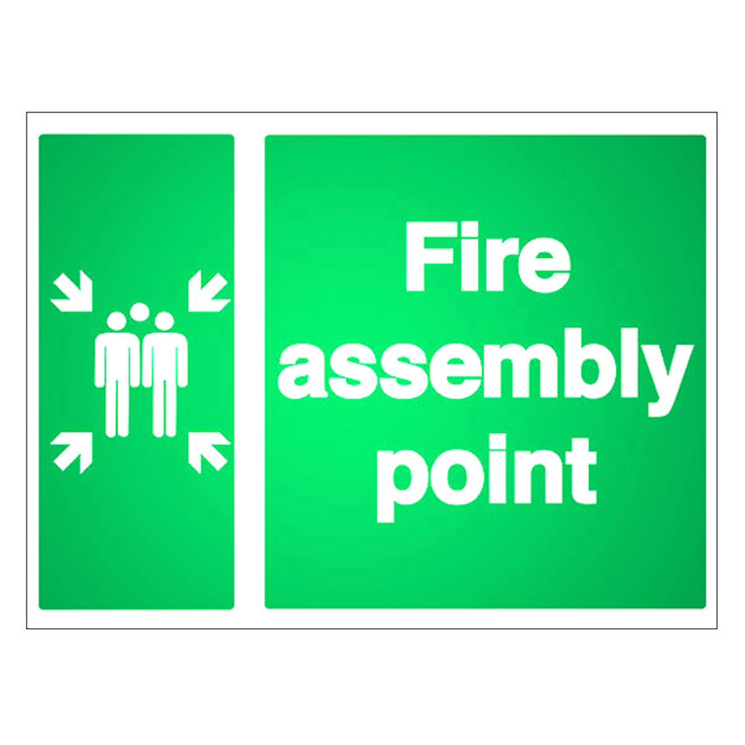 V Safety Reflective Fire Assembly Point with Family - Landscape 600 x 400 mm - 3mm Reflective Aluminium Composite Safety Sign