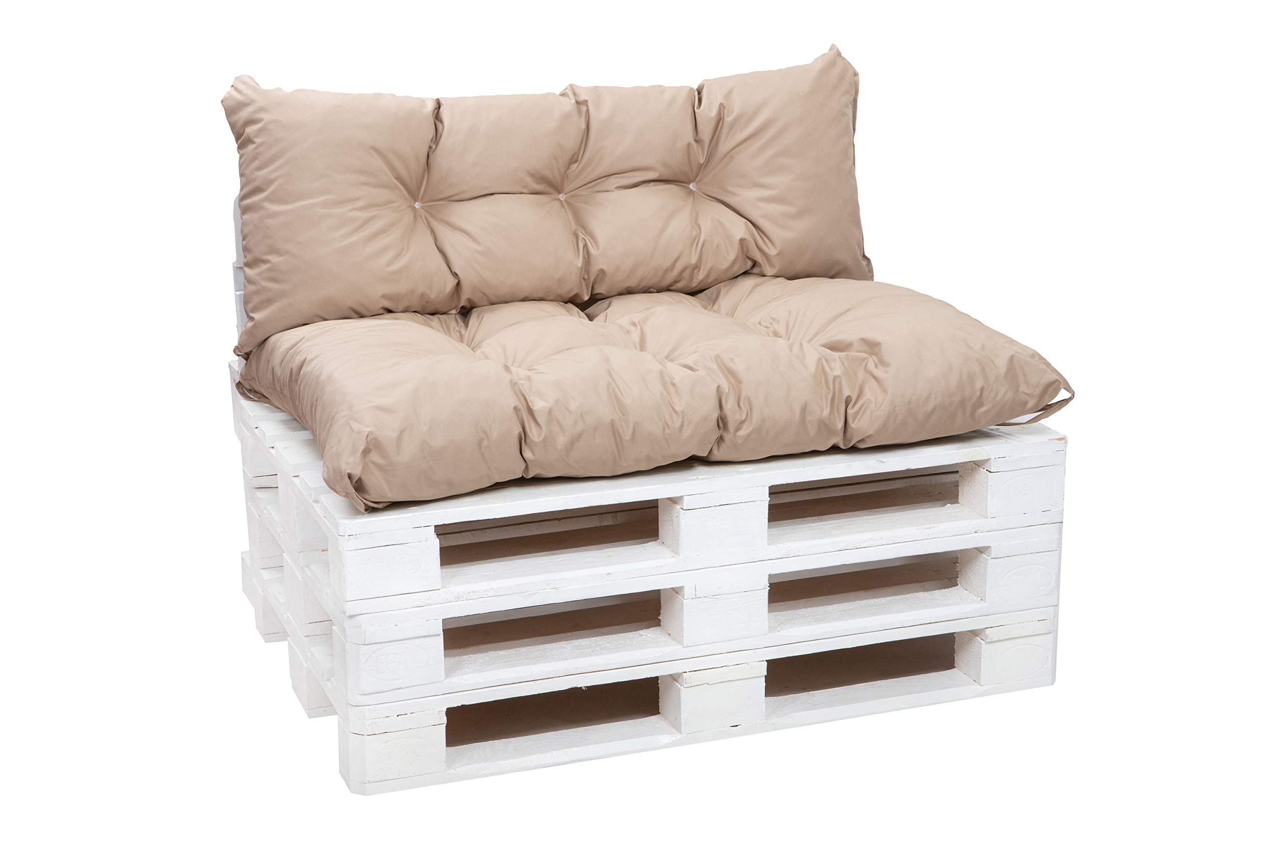 kruger - Cuscini per Pallet – per Divani, Sedie e Amache – Cuscini da Giardino Impermeabili – Tessuto Idrorepellente e Anti-UV (Beige, Cuscini SET 120x80 + 120x40 cm)